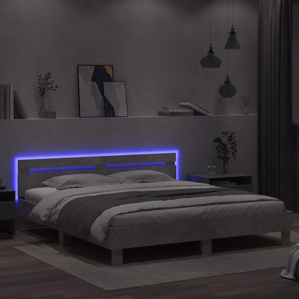 Bed Frame with LED without Mattress Concrete Grey 160x200 cm