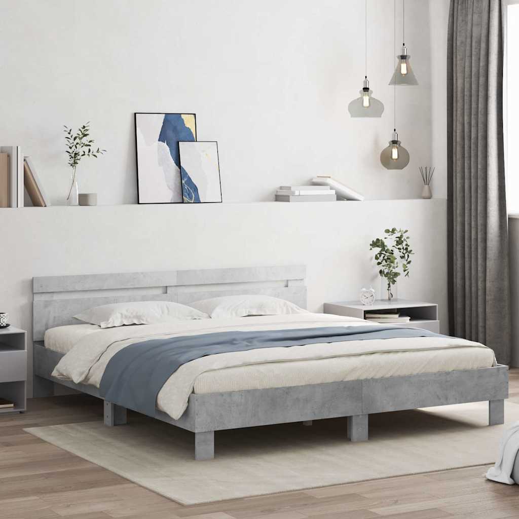 Bed Frame with LED without Mattress Concrete Grey 160x200 cm