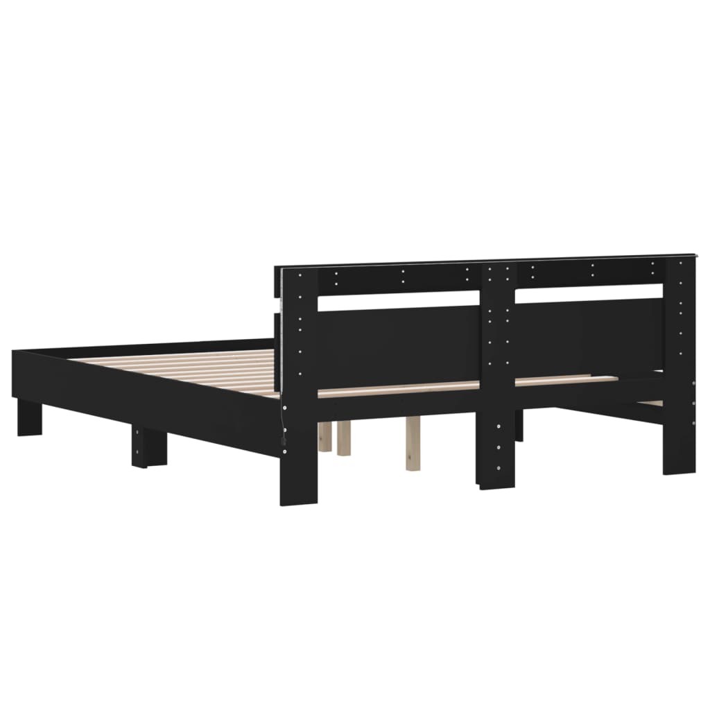 Bed Frame with LED without Mattress Black 150x200 cm King Size