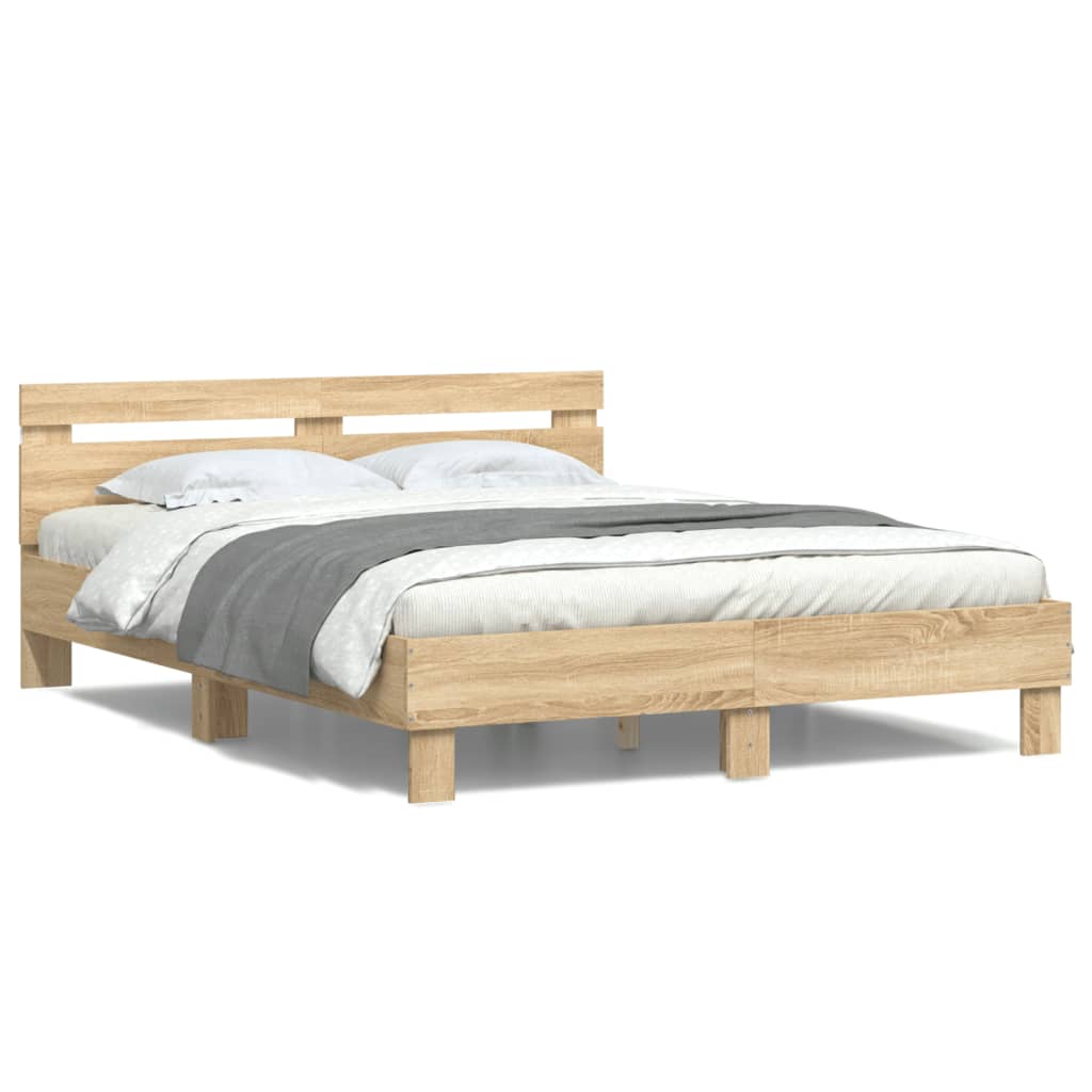 Bed Frame with LED without Mattress Sonoma Oak 150x200 cm King Size