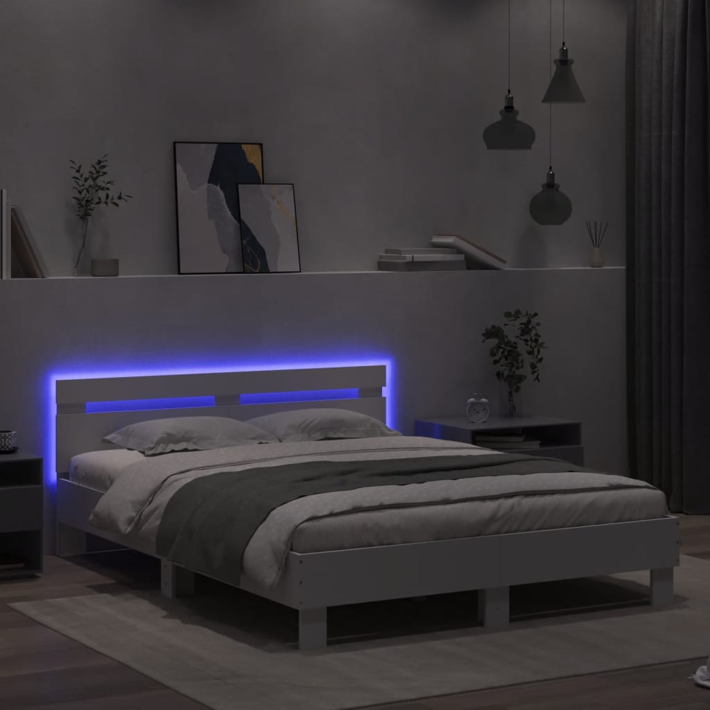 Bed Frame with LED without Mattress White 140x200 cm