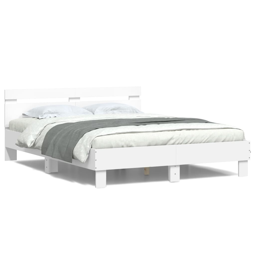 Bed Frame with LED without Mattress White 140x200 cm