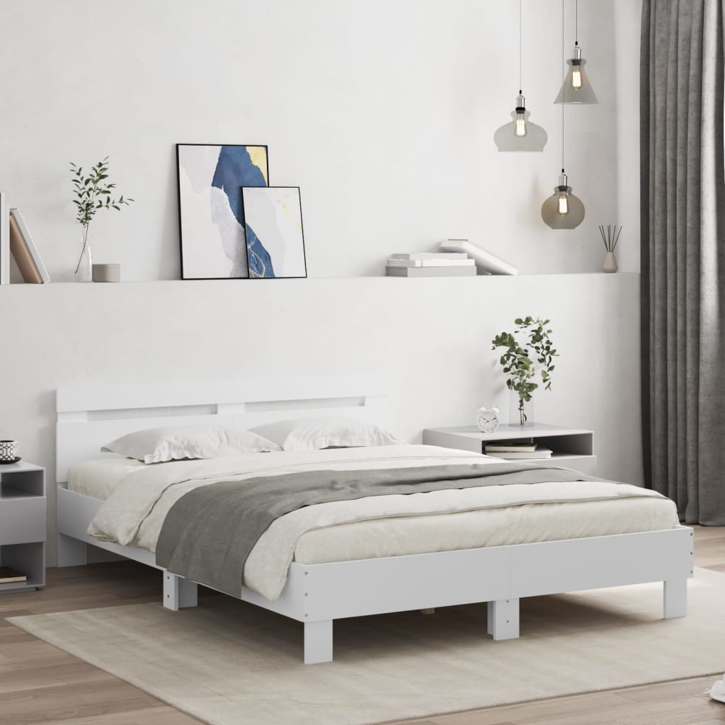 Bed Frame with LED without Mattress White 140x200 cm
