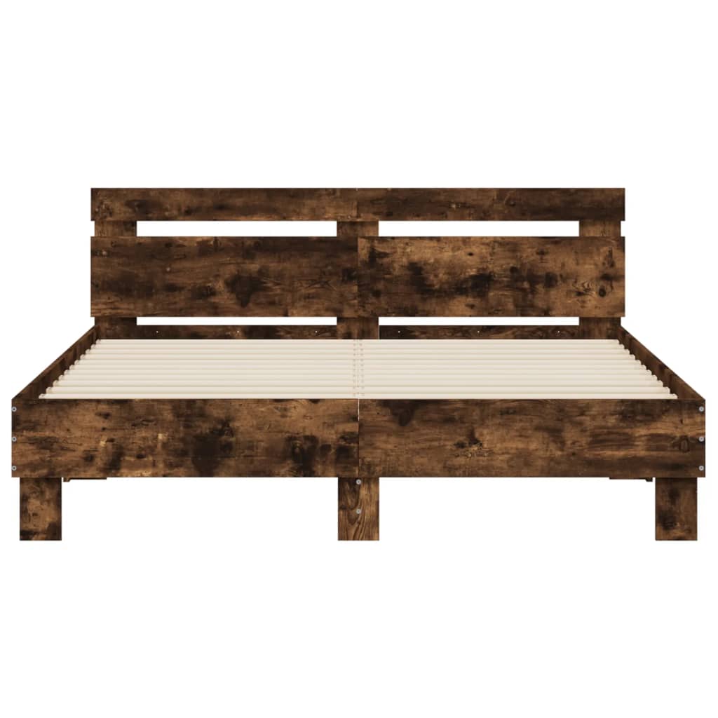 Bed Frame with LED without Mattress Smoked Oak 140x200 cm