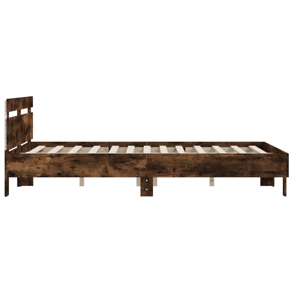 Bed Frame with LED without Mattress Smoked Oak 140x200 cm