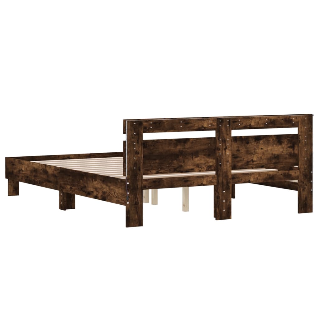 Bed Frame with LED without Mattress Smoked Oak 140x200 cm