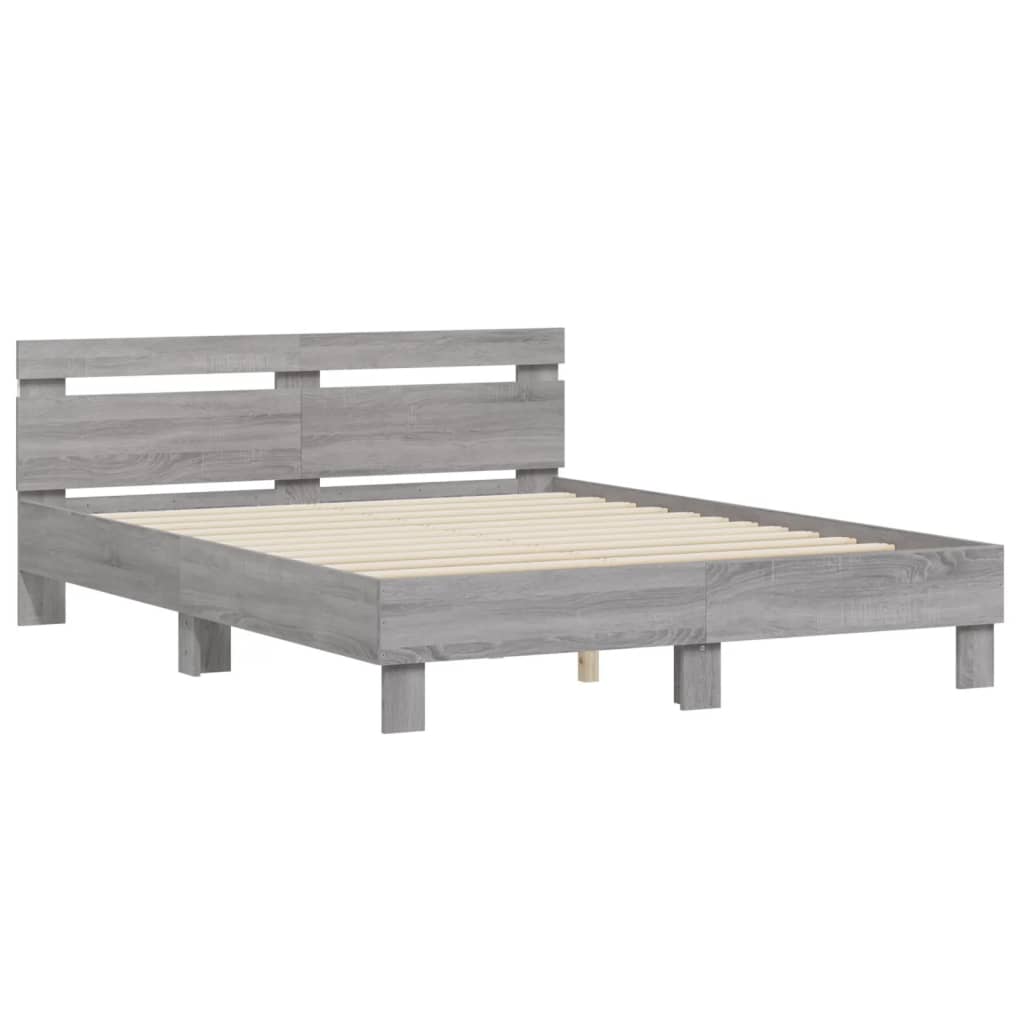Bed Frame with LED without Mattress Grey Sonoma 140x200 cm
