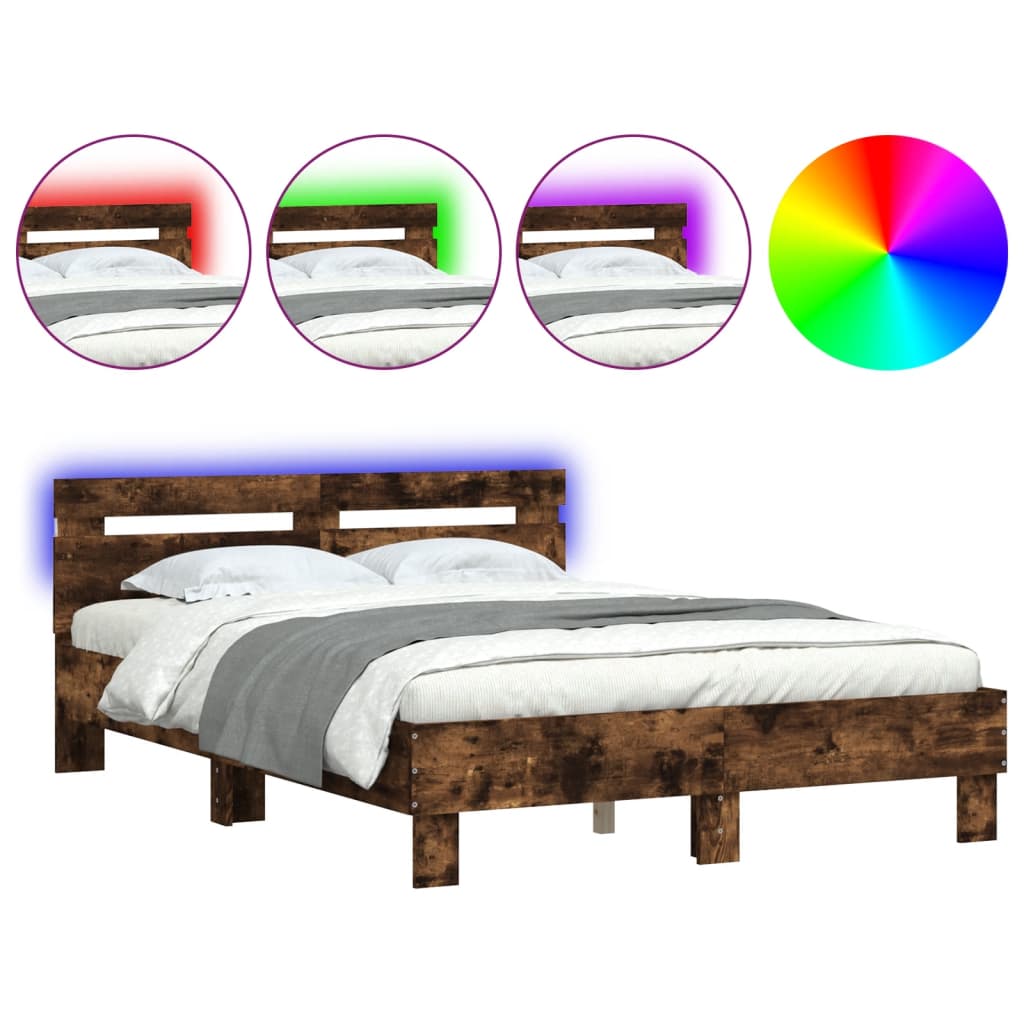 Bed Frame with LED without Mattress Smoked Oak 120x200 cm