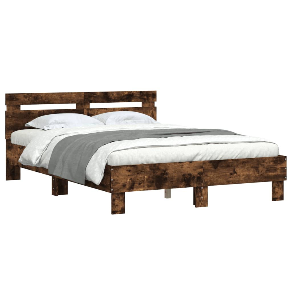 Bed Frame with LED without Mattress Smoked Oak 120x200 cm