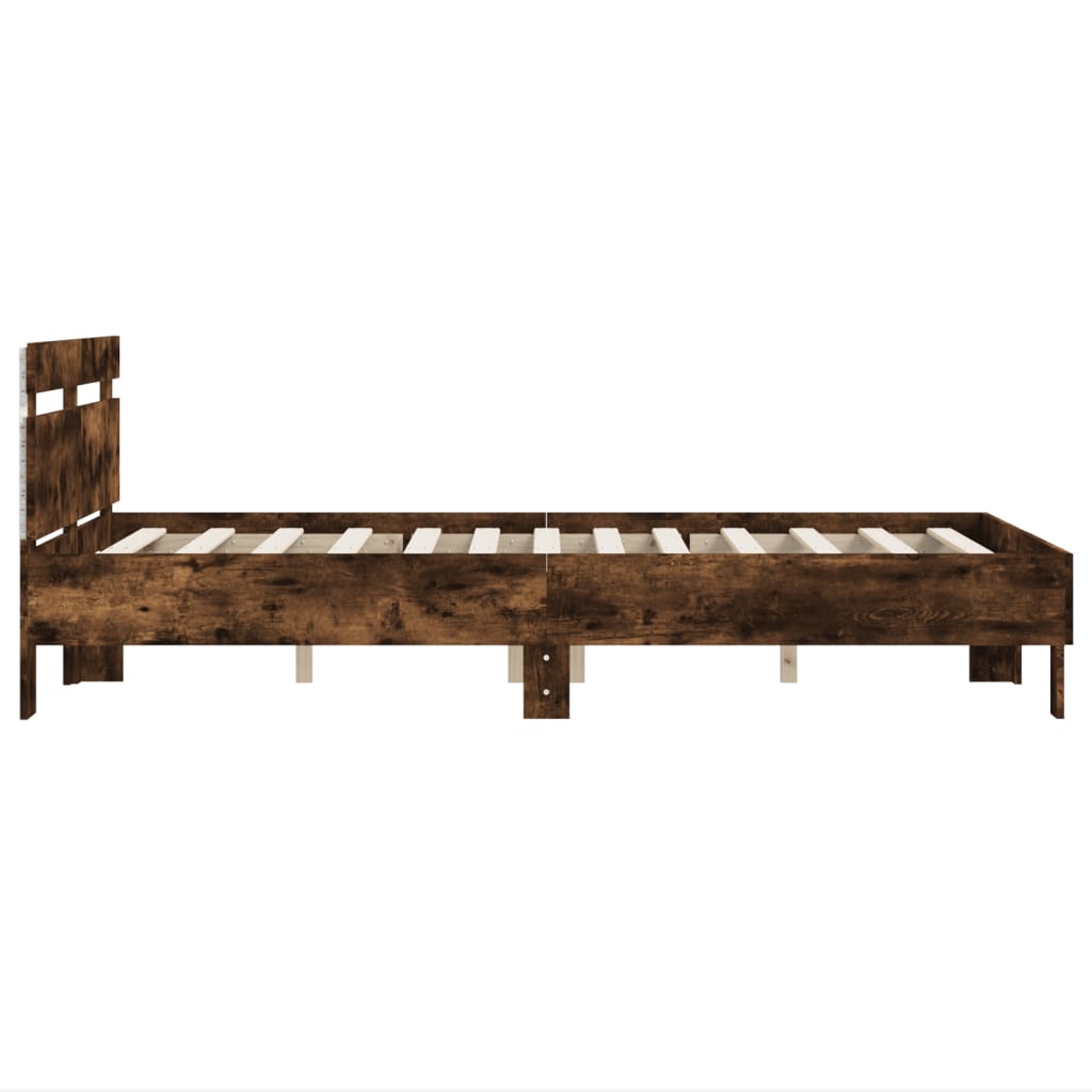 Bed Frame with LED without Mattress Smoked Oak 120x200 cm