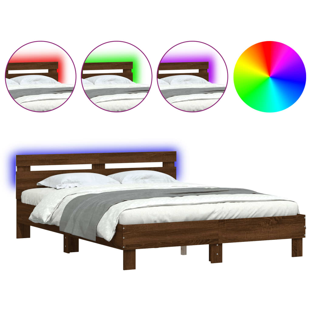 Bed Frame | Brown Oak | Engineered wood, Plywood | 140 x 190 cm