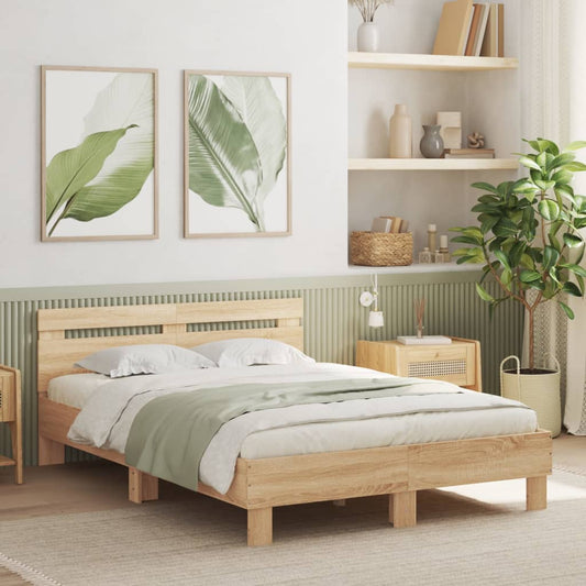 Bed Frame with LED without Mattress Sonoma Oak 135x190 cm Double