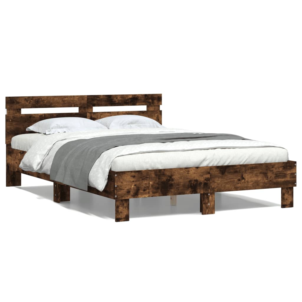 vidaXL Bed Frame with LED without Mattress Smoked Oak 135x190 cm Double