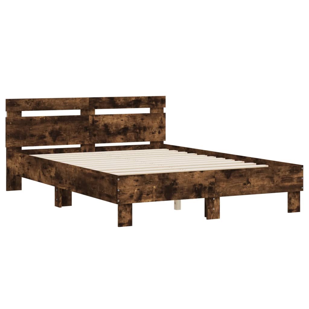 vidaXL Bed Frame with LED without Mattress Smoked Oak 135x190 cm Double