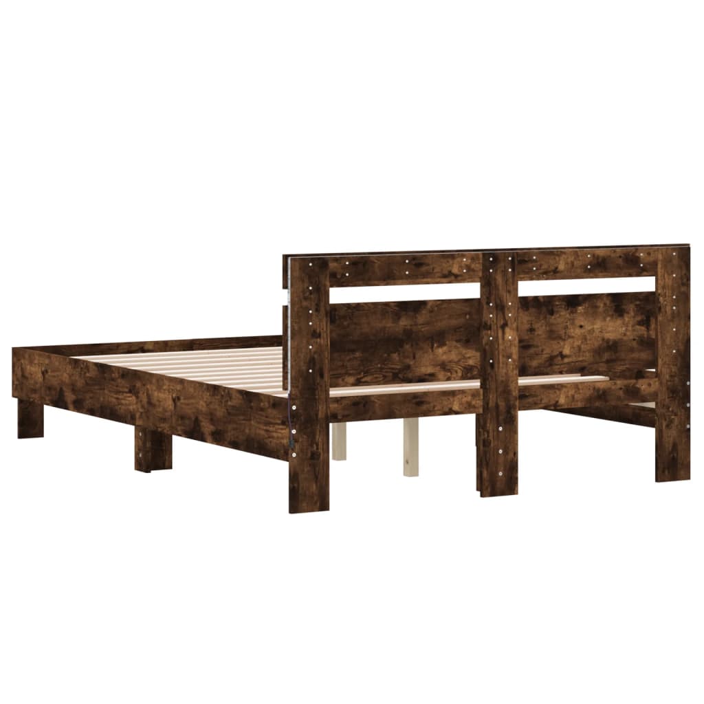 vidaXL Bed Frame with LED without Mattress Smoked Oak 135x190 cm Double