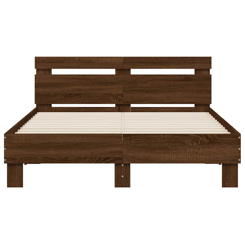 Bed Frame with LED without Mattress Brown Oak 135x190 cm Double