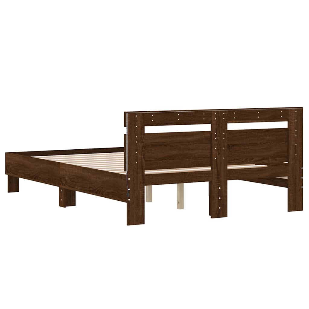 Bed Frame with LED without Mattress Brown Oak 135x190 cm Double
