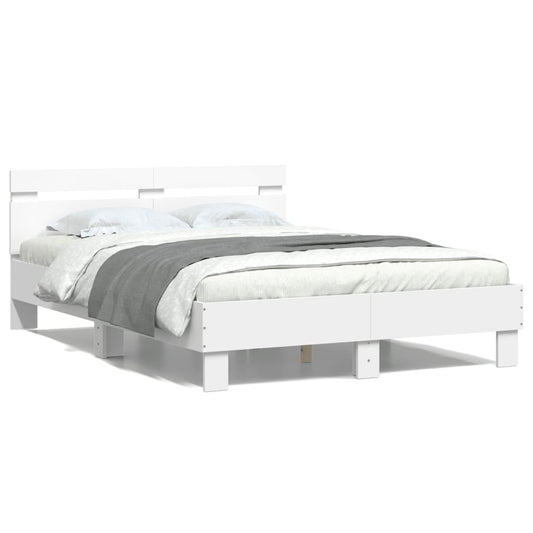 vidaXL Bed Frame with Headboard and LED White 120x190 cm Small Double