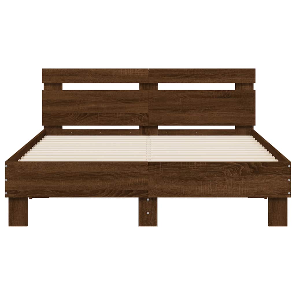 Bed Frame with LED without Mattress Brown Oak 120x190 cm Small Double
