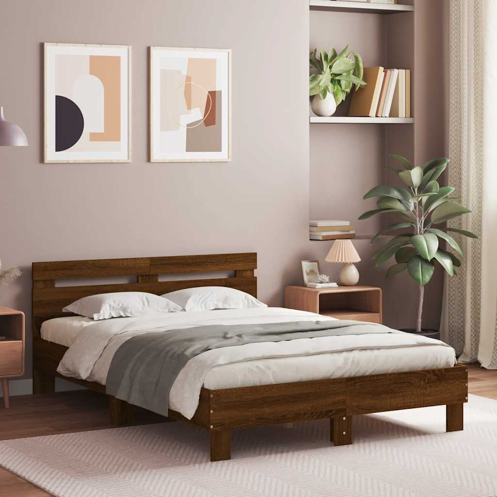 Bed Frame with LED without Mattress Brown Oak 120x190 cm Small Double