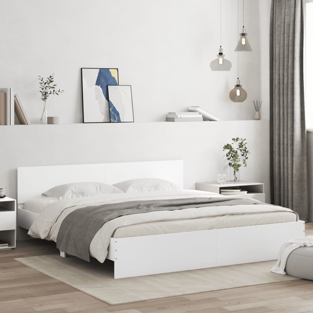 Bed Frame with LED without Mattress White 200x200 cm