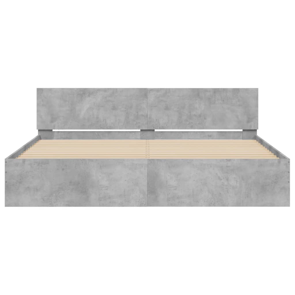 Bed Frame with LED without Mattress Concrete Grey 200x200 cm