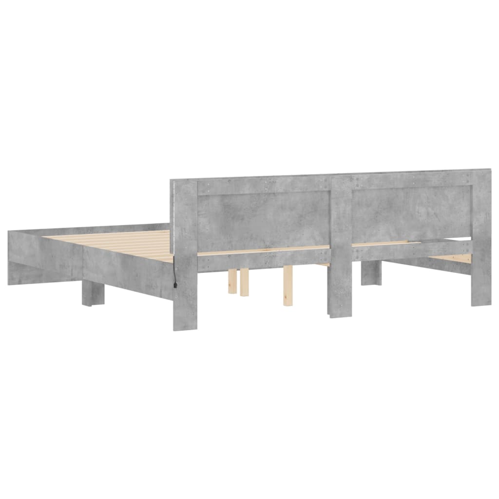 Bed Frame with LED without Mattress Concrete Grey 200x200 cm