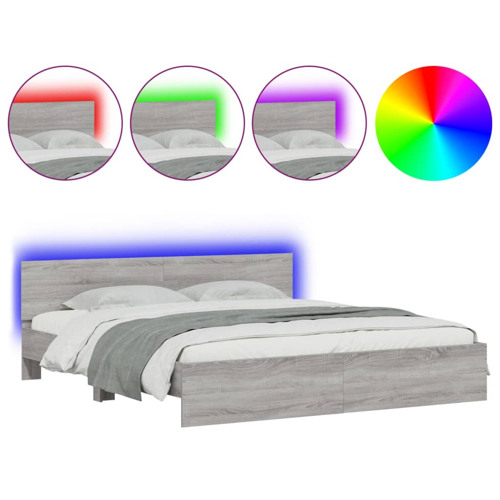 Bed Frame | Grey Sonoma | Engineered wood, Plywood slats | 200 x 200 cm