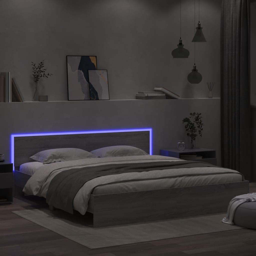 Bed Frame | Grey Sonoma | Engineered wood, Plywood slats | 200 x 200 cm