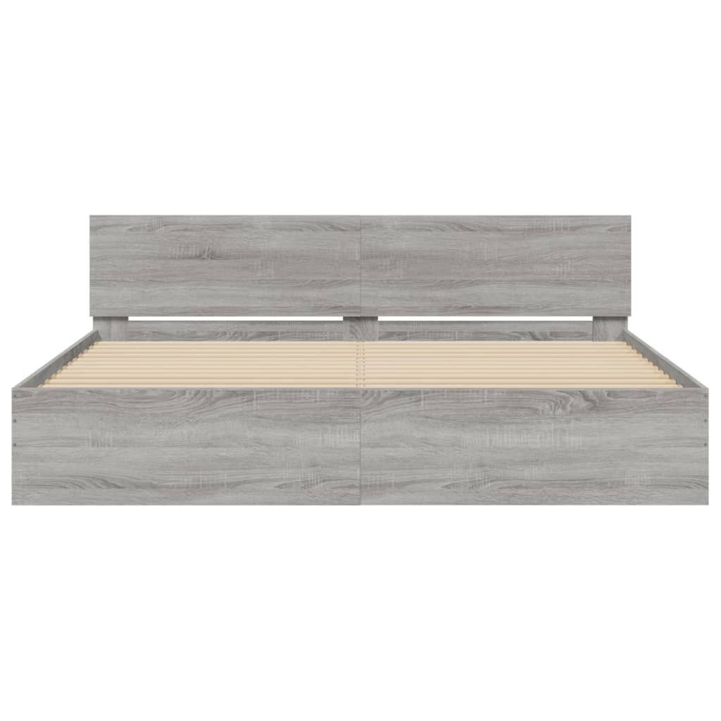 Bed Frame | Grey Sonoma | Engineered wood, Plywood slats | 200 x 200 cm