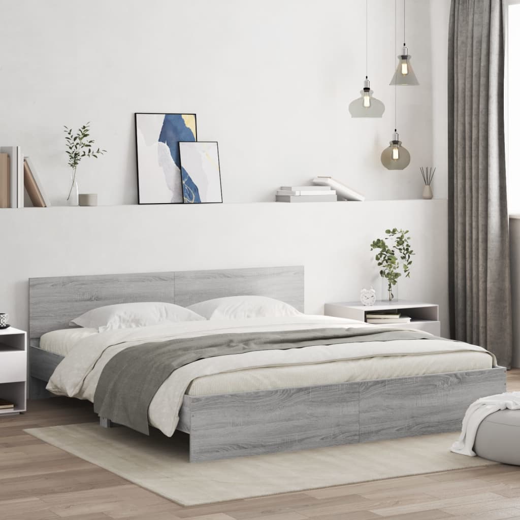 Bed Frame | Grey Sonoma | Engineered wood, Plywood slats | 200 x 200 cm