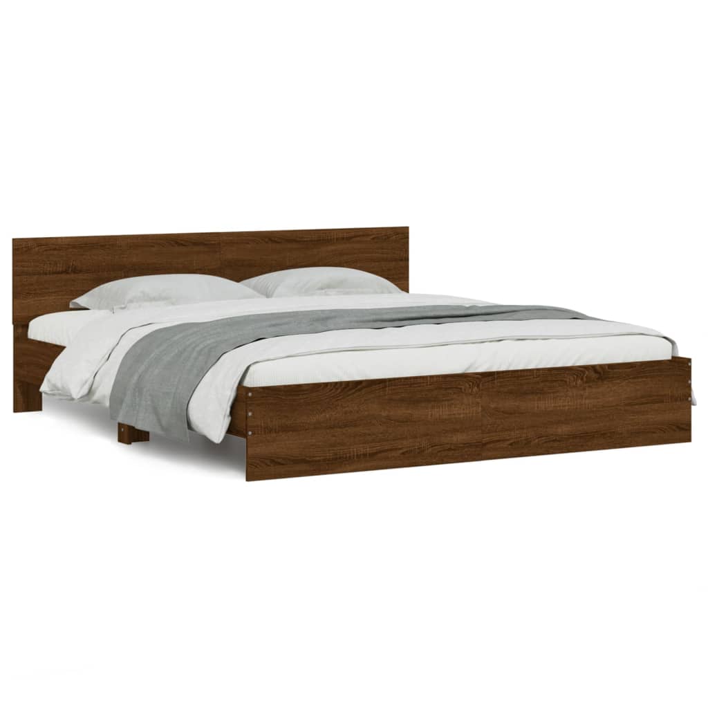 Bed Frame | Brown Oak | Engineered wood and Plywood | Double | Bed Frame