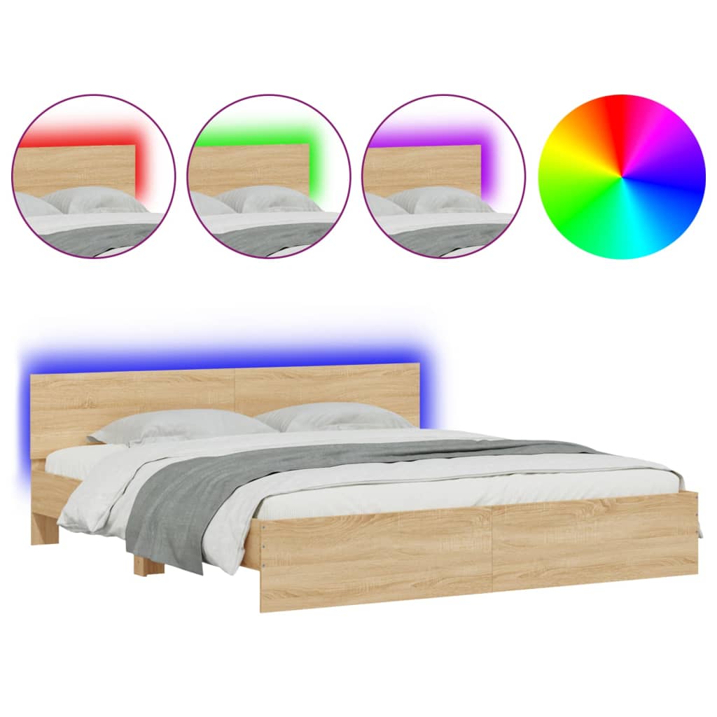 Bed Frame with LED without Mattress Sonoma Oak 180x200 cm Super King