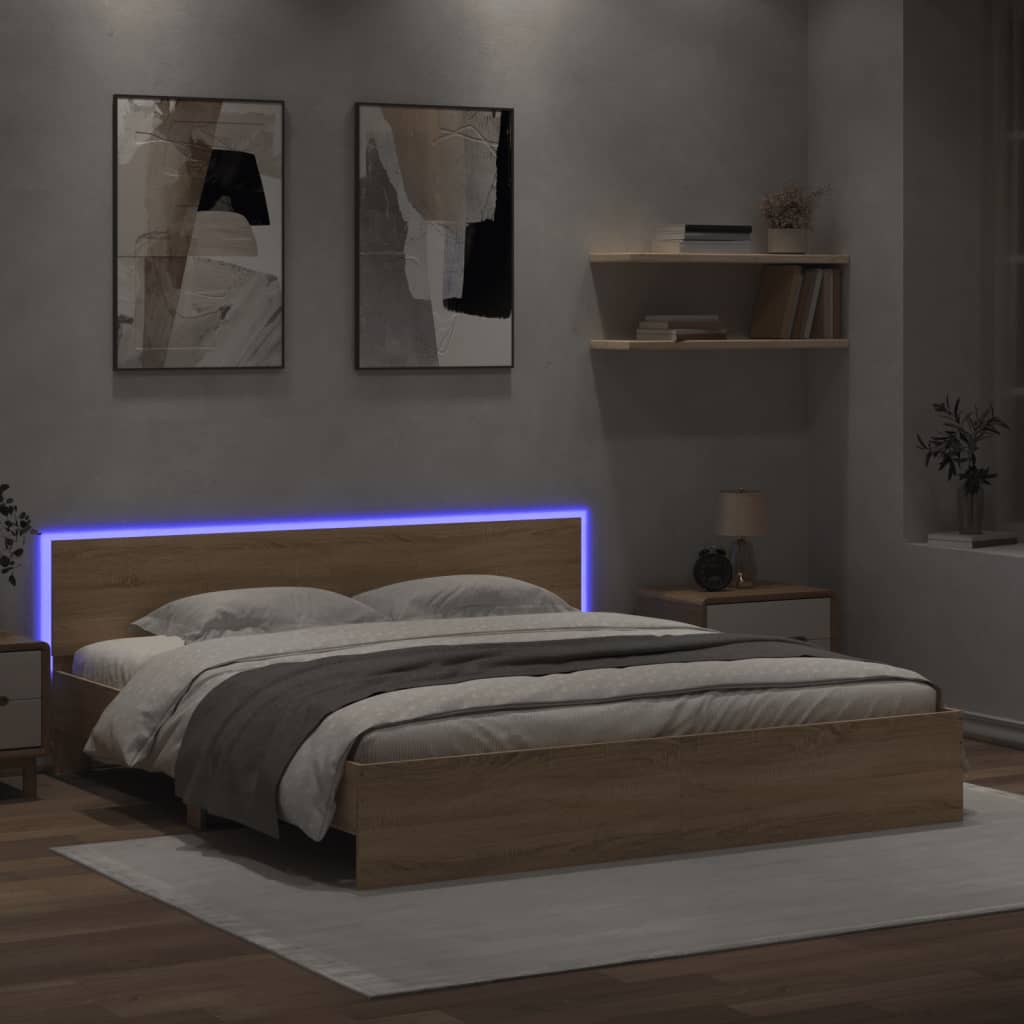 Bed Frame with LED without Mattress Sonoma Oak 180x200 cm Super King