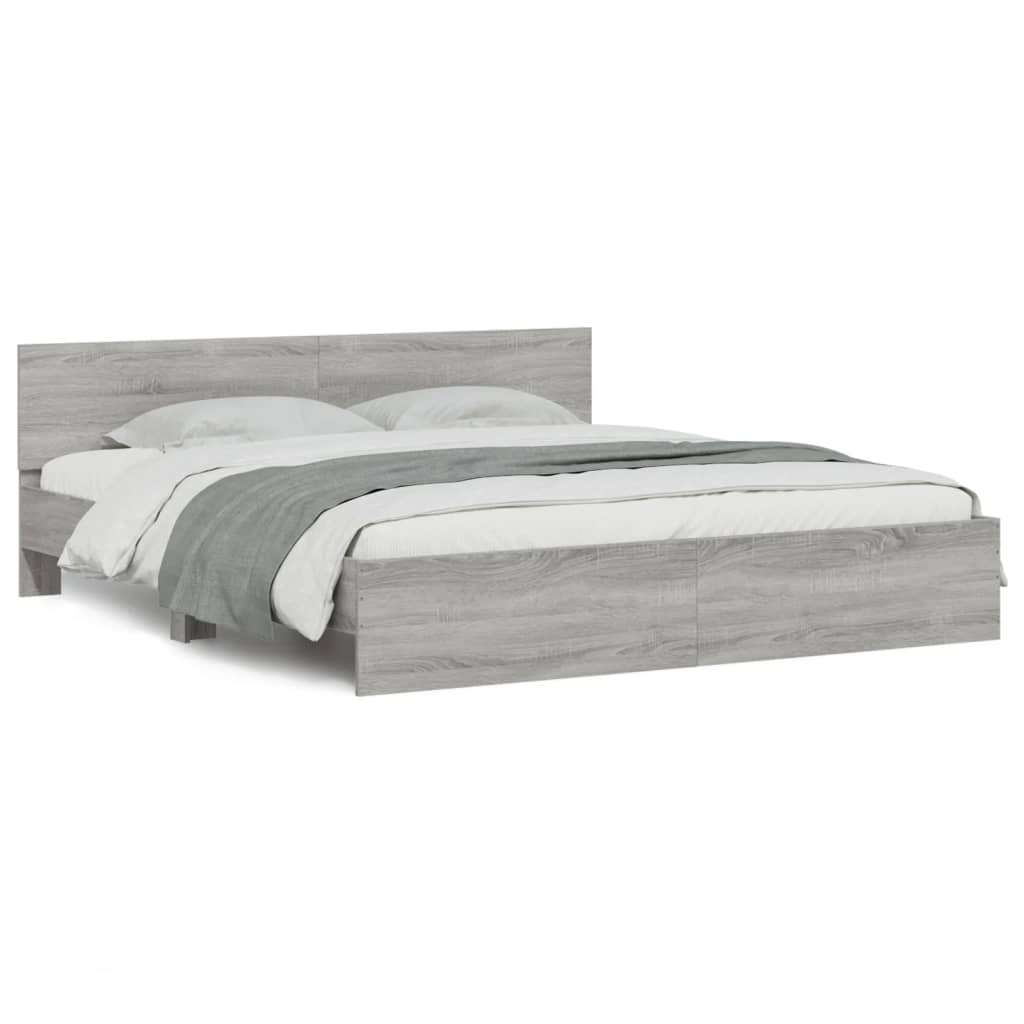 Bed Frame with LED without Mattress Grey Sonoma 180x200 cm Super King