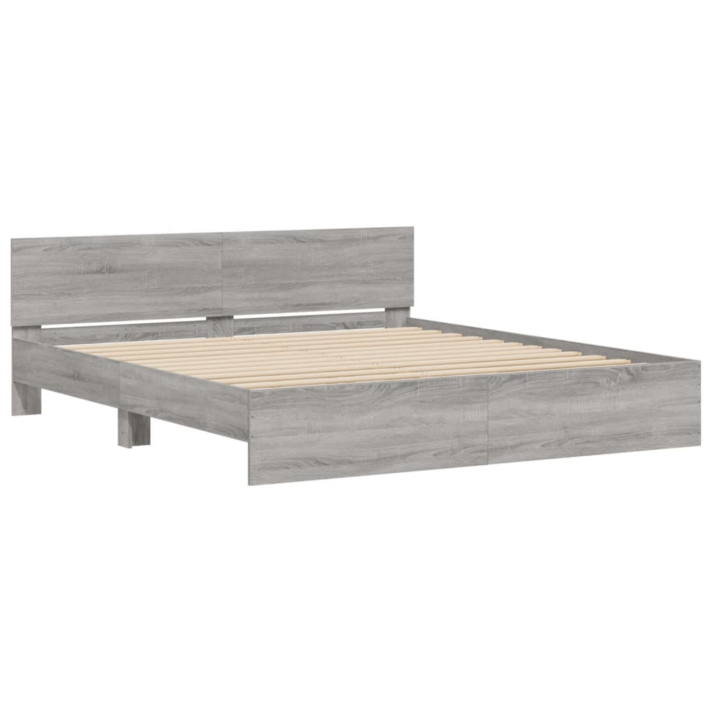 Bed Frame with LED without Mattress Grey Sonoma 180x200 cm Super King
