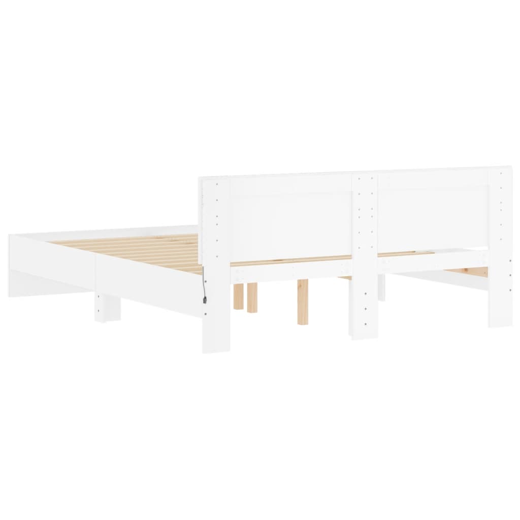 Bed Frame with LED without Mattress White 160x200 cm