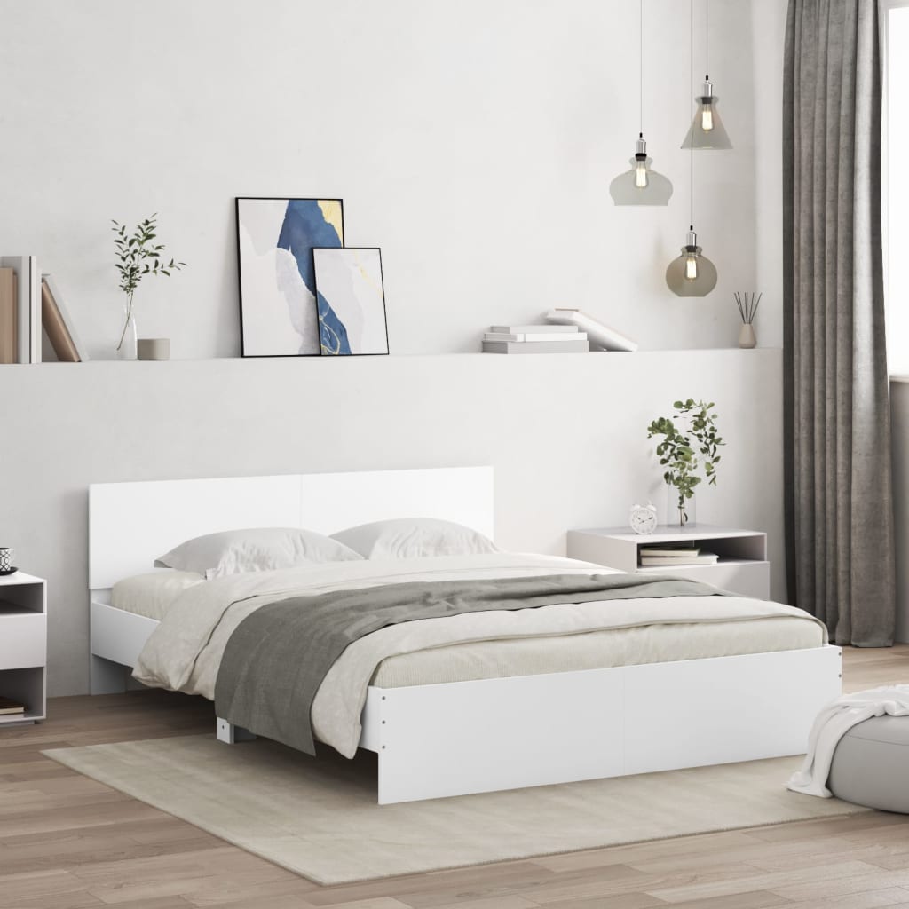 Bed Frame with LED without Mattress White 160x200 cm