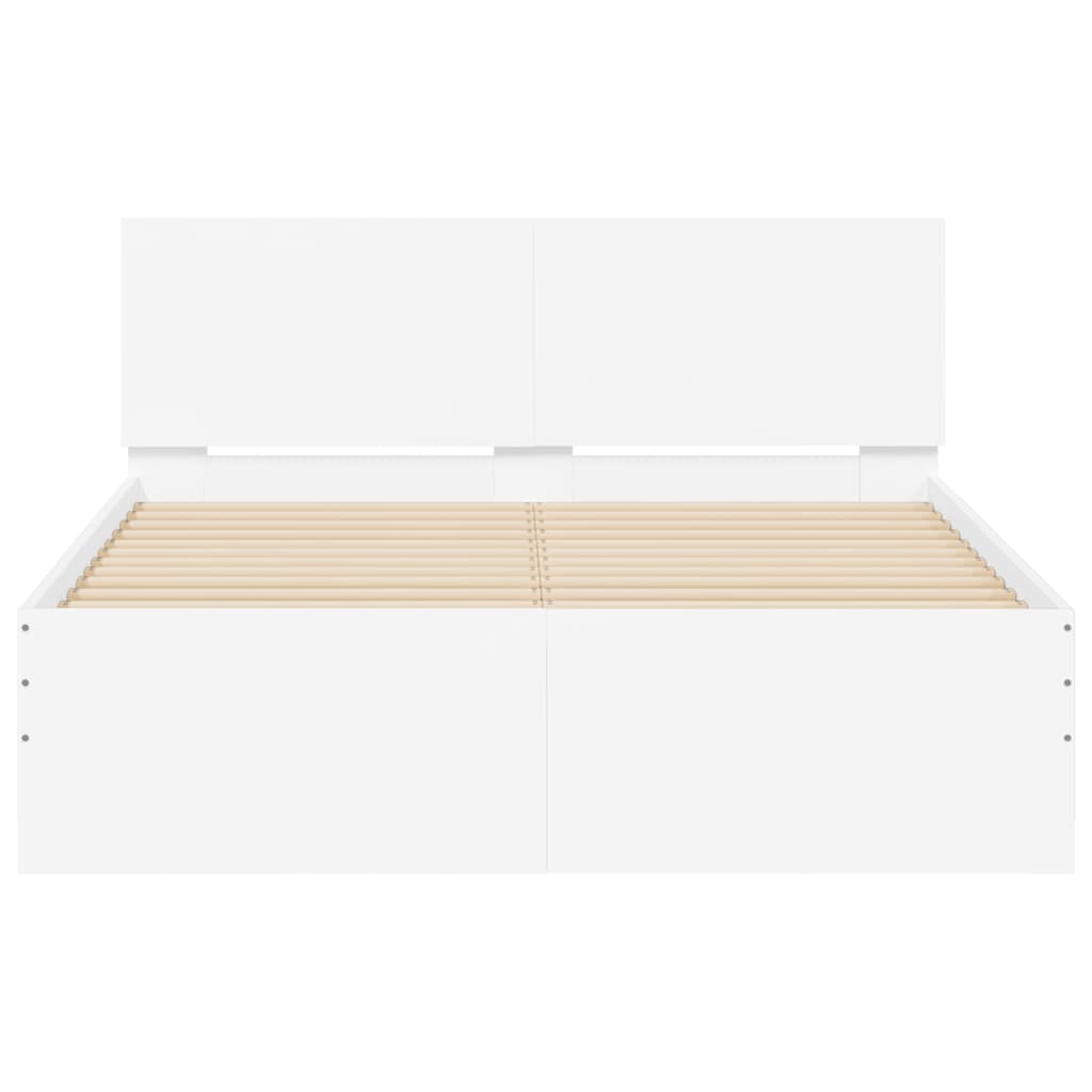 Bed Frame with Headboard and LED White 140x190 cm