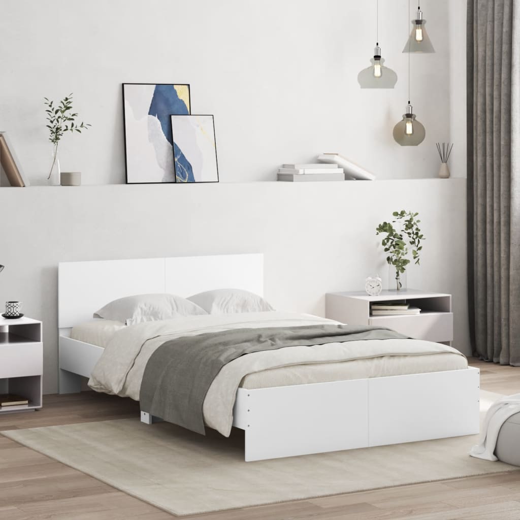 Bed Frame with LED without Mattress White 135x190 cm Double