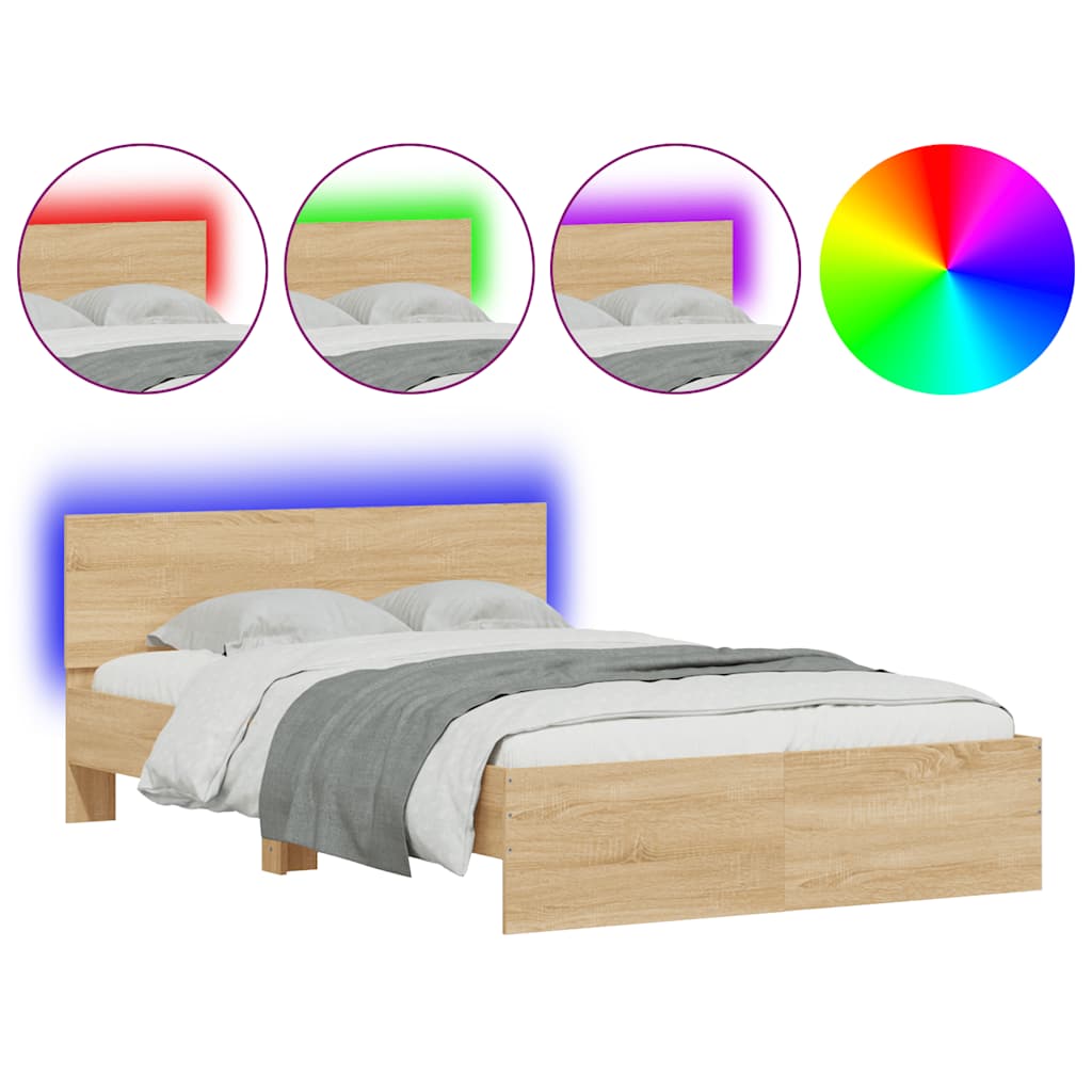 Bed Frame with LED without Mattress Sonoma Oak 135x190 cm Double