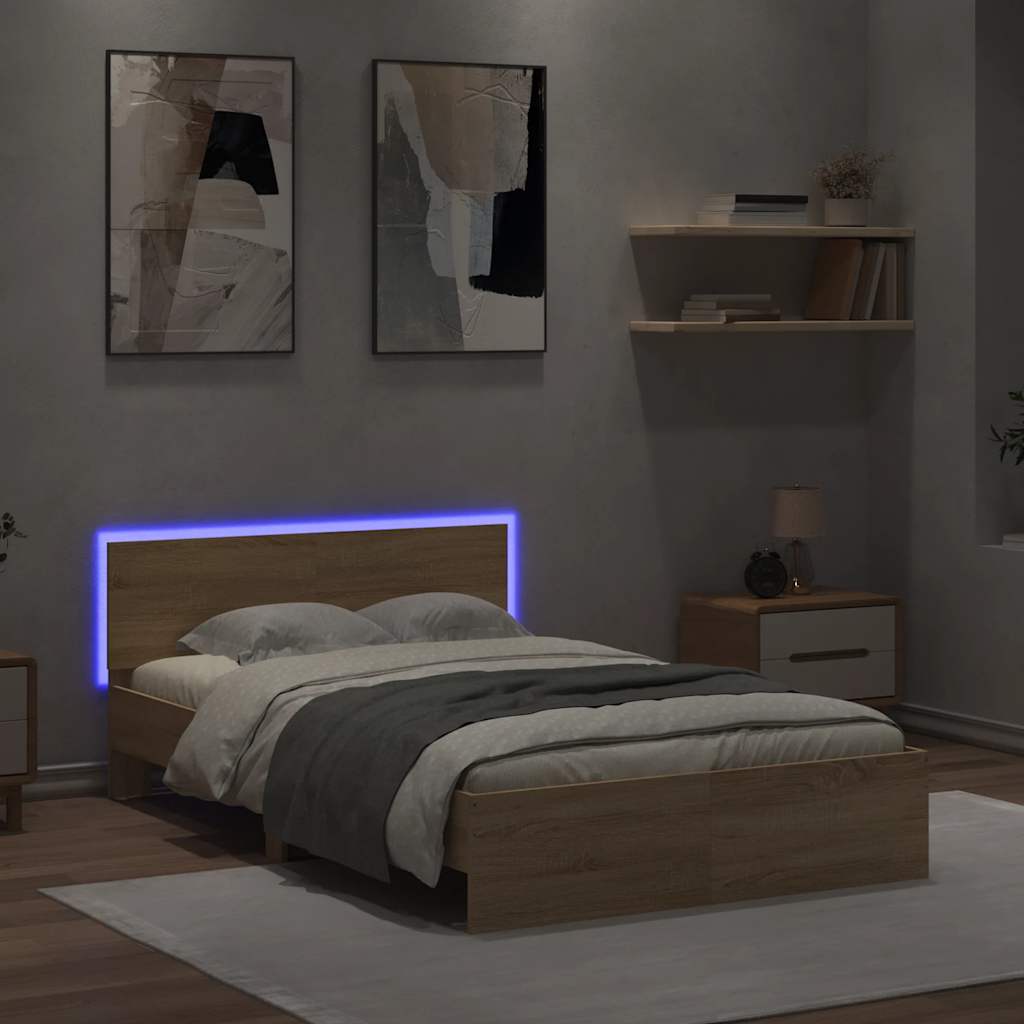 Bed Frame with LED without Mattress Sonoma Oak 135x190 cm Double