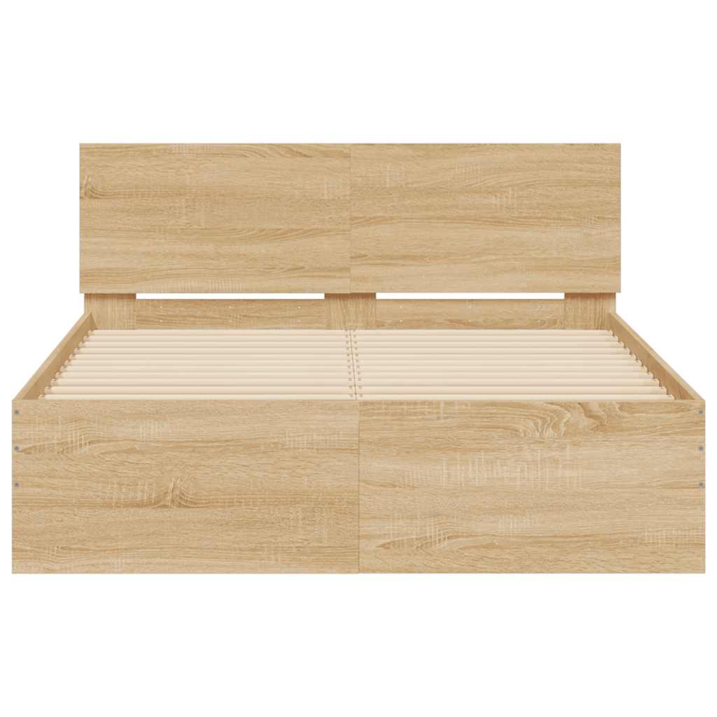 Bed Frame with LED without Mattress Sonoma Oak 135x190 cm Double