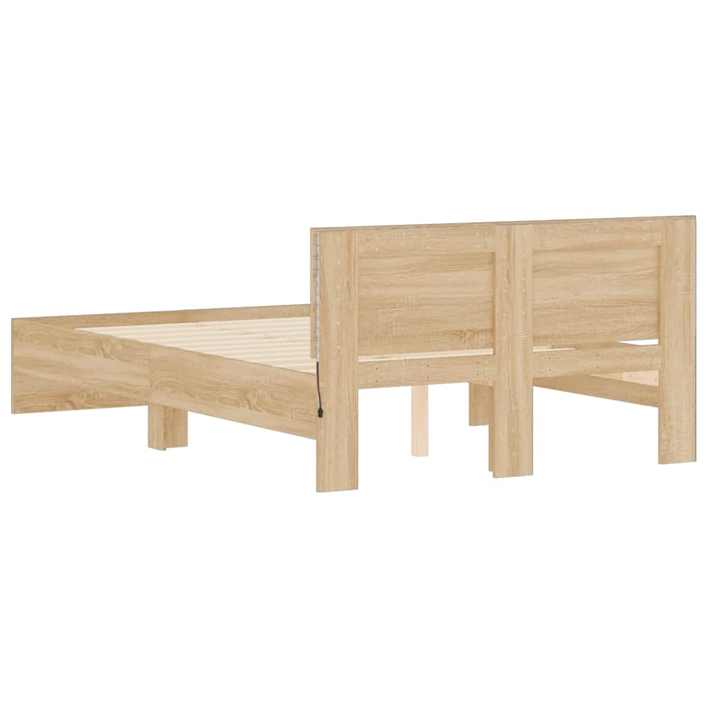 Bed Frame with LED without Mattress Sonoma Oak 135x190 cm Double