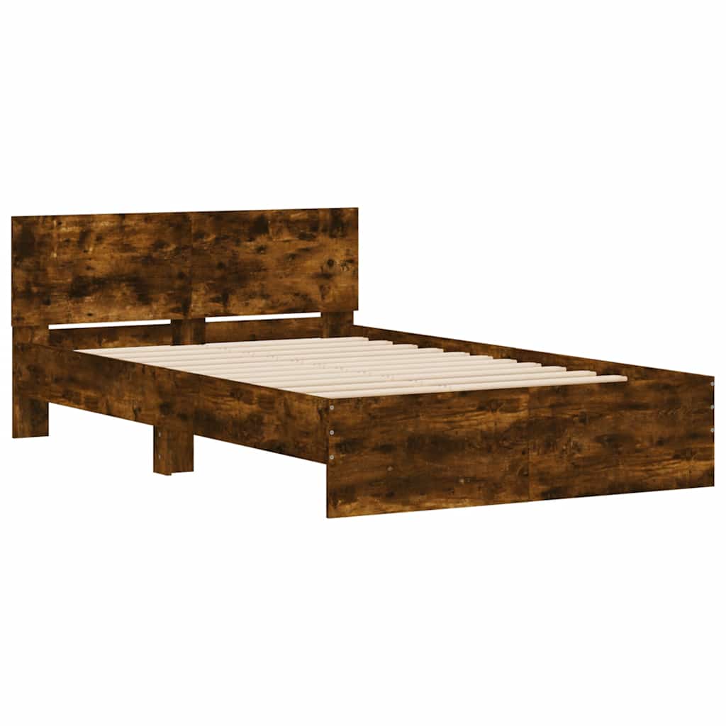 Bed Frame with Headboard and LED Smoked Oak 135x190 cm Double