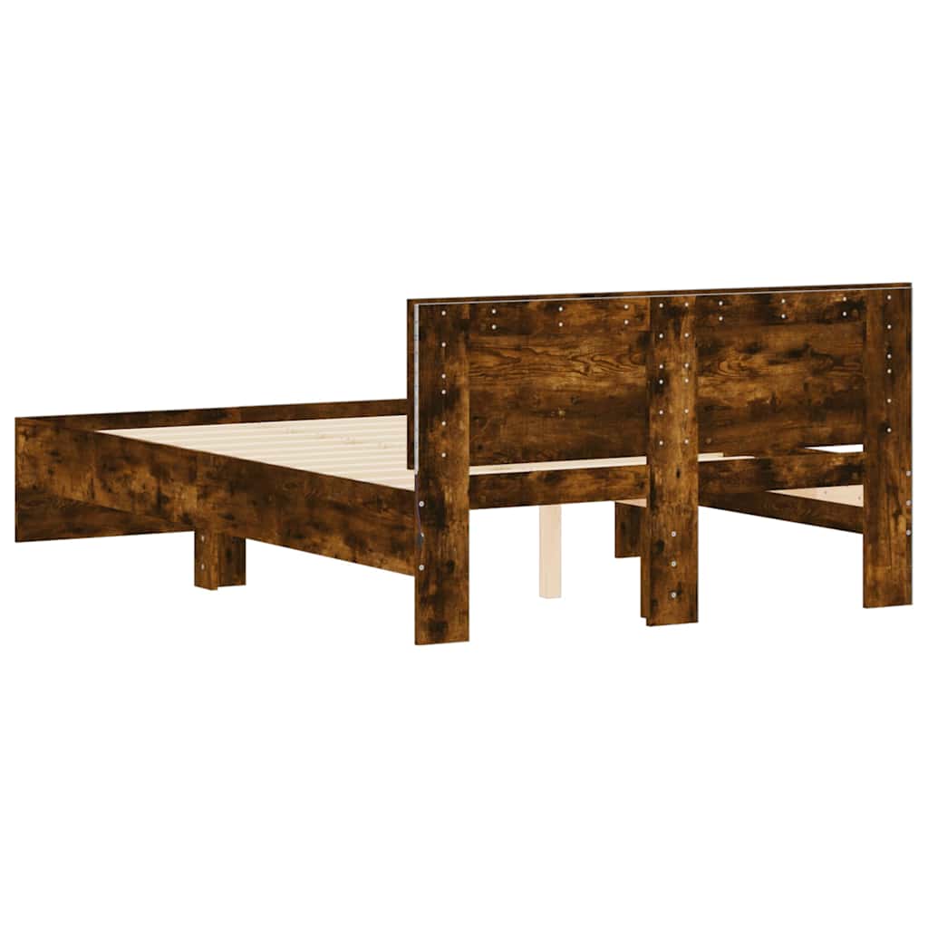 Bed Frame with Headboard and LED Smoked Oak 135x190 cm Double