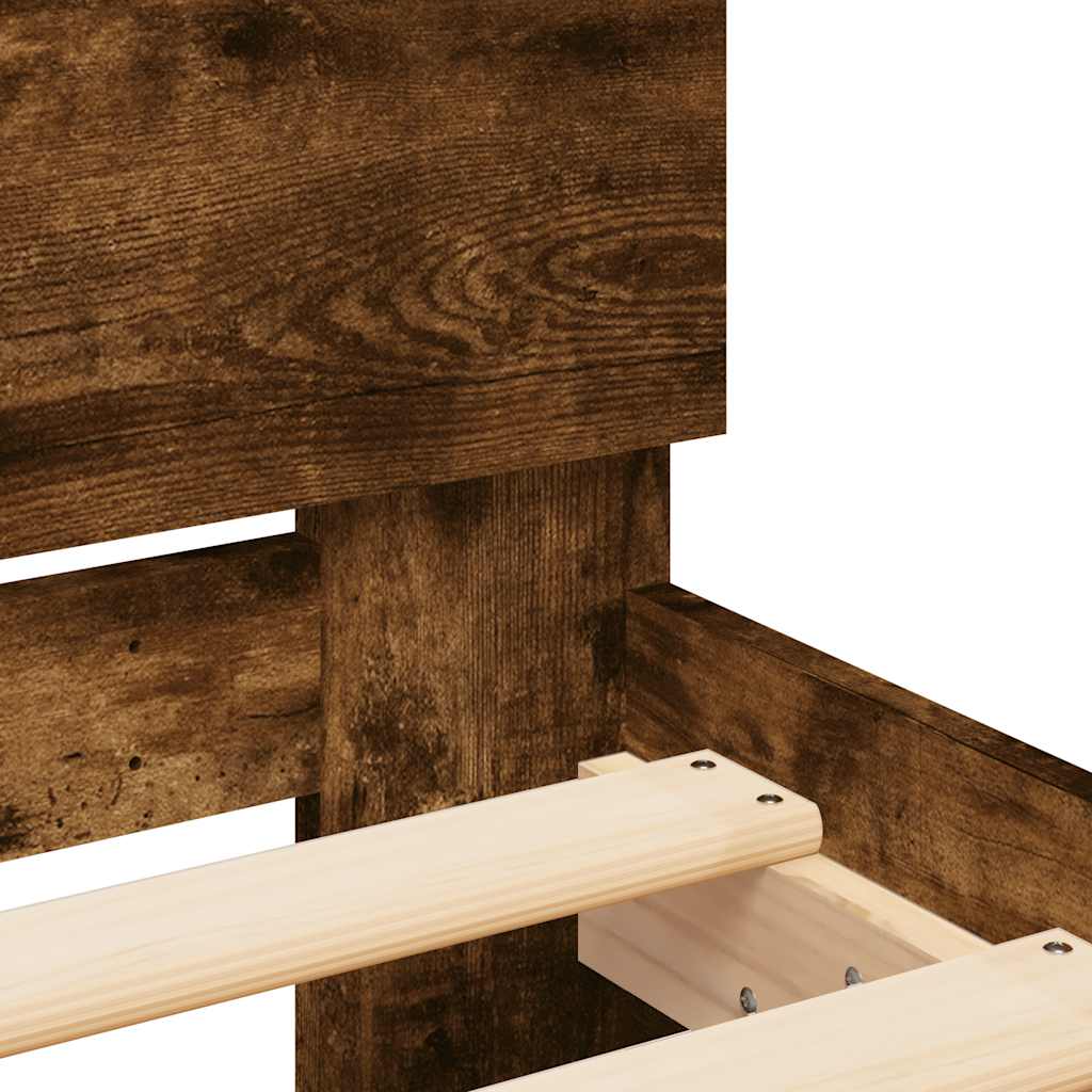 Bed Frame with Headboard and LED Smoked Oak 135x190 cm Double