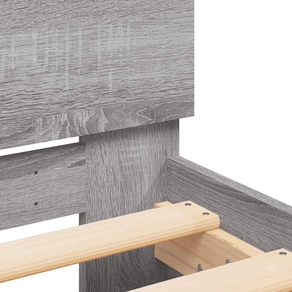 Bed Frame with Headboard and LED Grey Sonoma 135x190 cm Double
