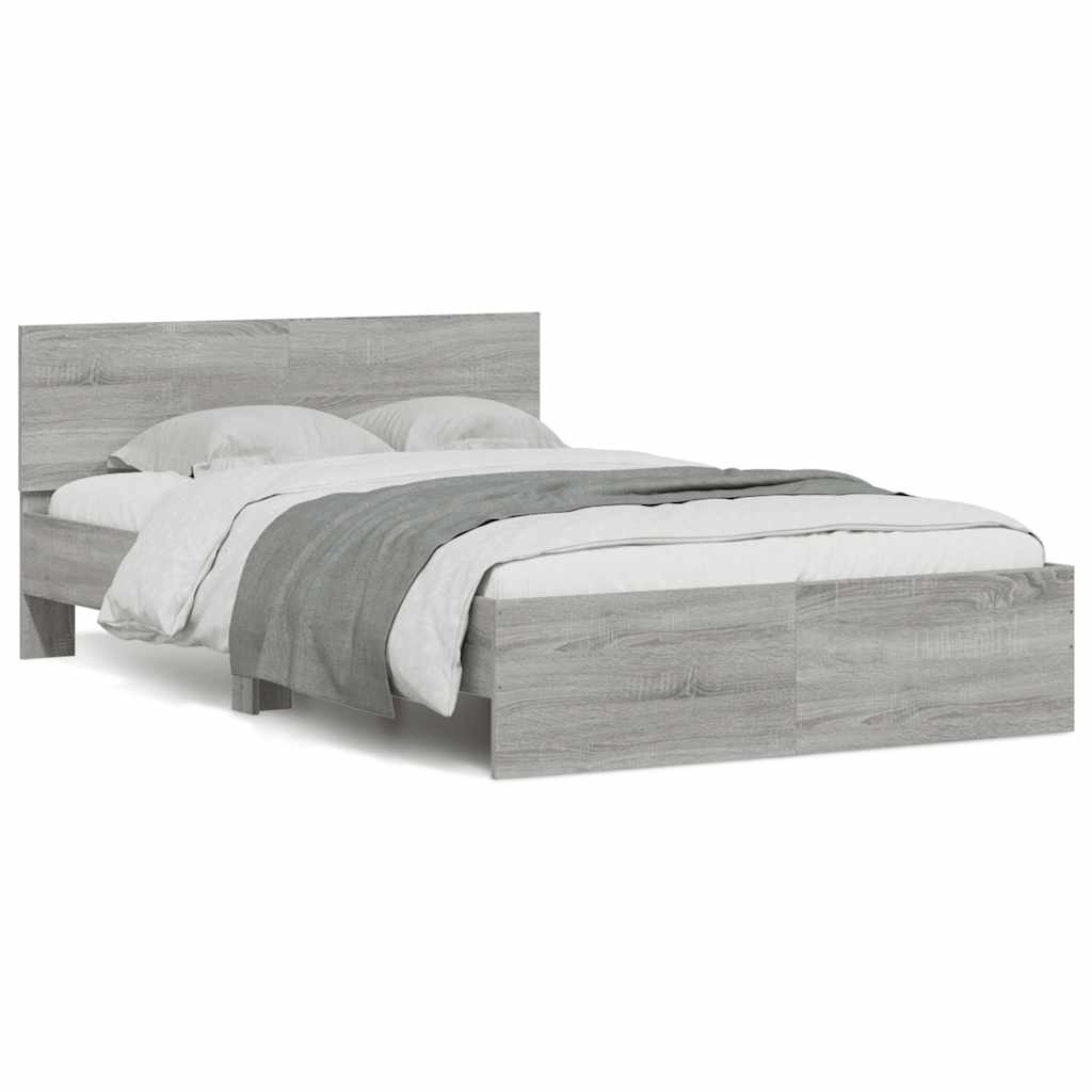 Bed Frame with Headboard and LED Grey Sonoma 135x190 cm Double