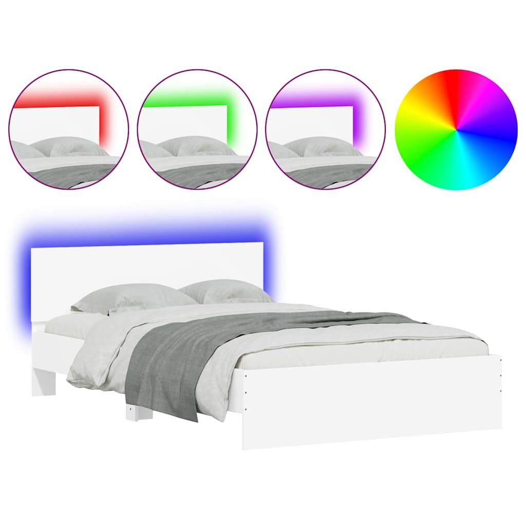 Bed Frame with Headboard and LED White 120x190 cm Small Double
